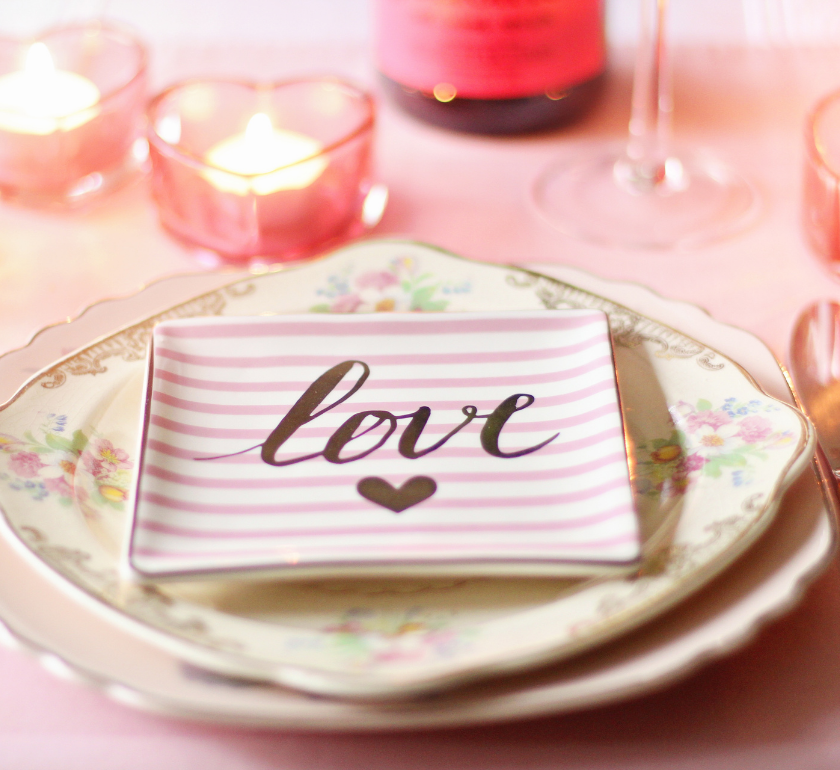 photo of a romantic table setting for a couple celebrating Valentine's Day with a chronic illness